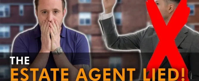 Mark Parham beside The Estate Agent Lied text and a crossed-out figure