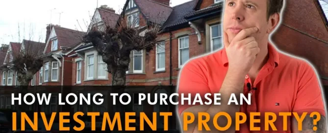 Mark Parham in a red shirt beside houses and a purchase-timing question