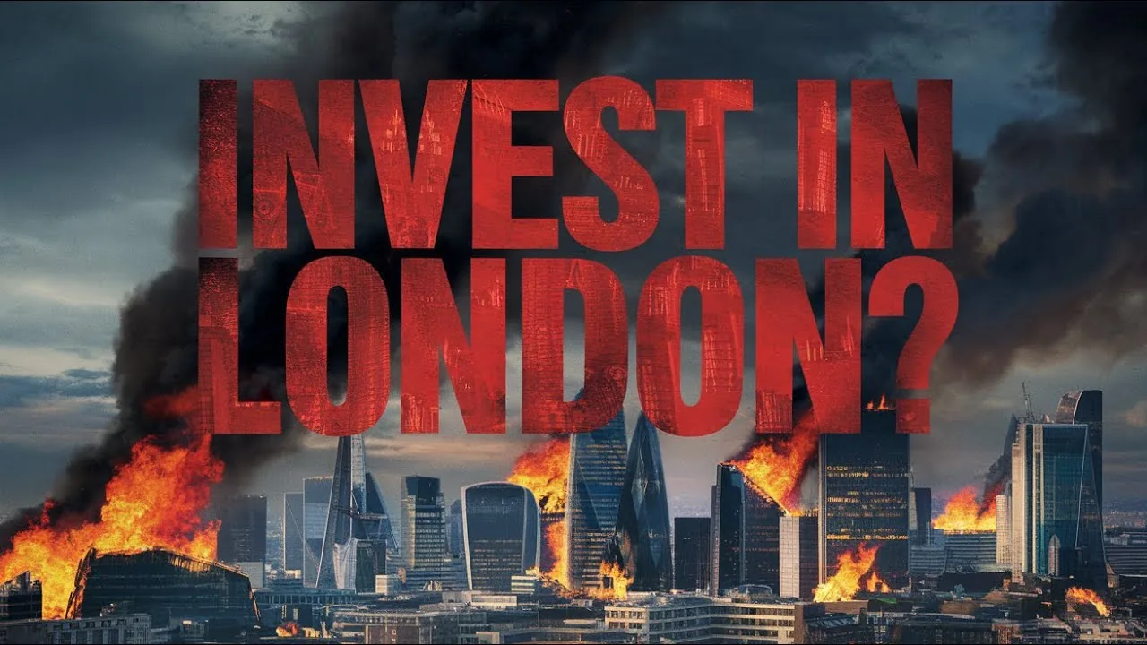 Should You Invest in London Property? My Case for Looking Elsewhere — Mark Parham Illustrated London skyline with fire and smoke beneath the words Invest in London?
