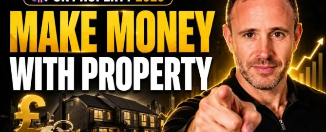 Mark Parham pointing towards the viewer beside houses, keys and the words Make Money With Property.