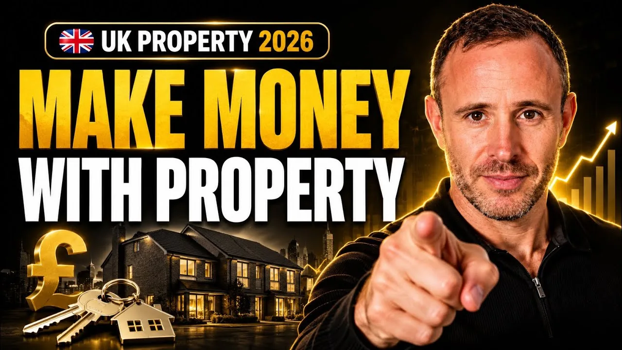 Mark Parham pointing towards the viewer beside houses, keys and the words Make Money With Property.