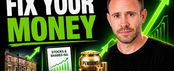 Mark Parham beside property, ISA and pension illustrations, a rising arrow and the words “Fix your money”.