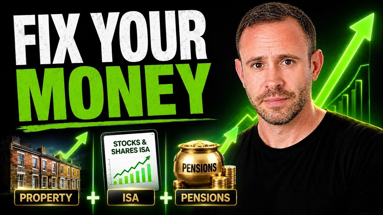 Mark Parham beside property, ISA and pension illustrations, a rising arrow and the words “Fix your money”.