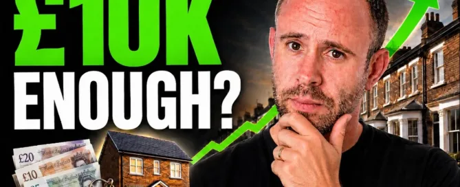 Mark Parham beside houses, banknotes and keys with the words “£10K enough?”.