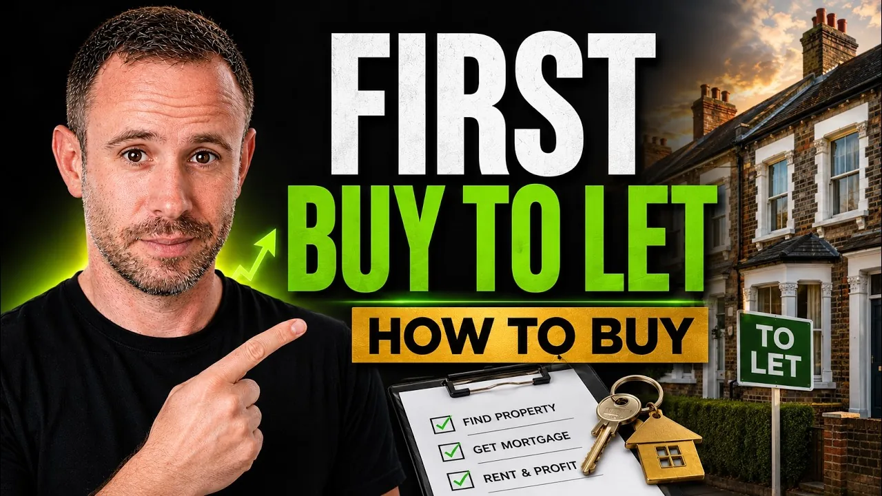 Mark Parham pointing towards houses, keys and a checklist beneath the words First Buy to Let and How to Buy.