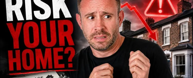 Mark Parham beside houses, a mortgage document, a warning symbol and the words “Risk your home?”.
