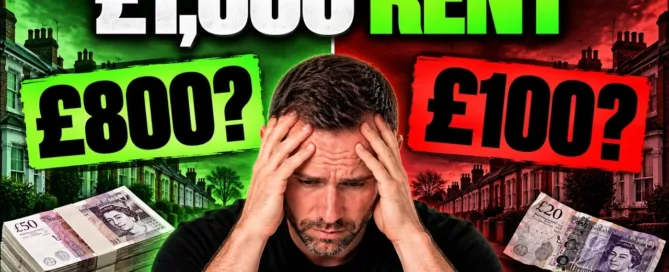 Mark Parham with £1,000 rent, £800 and £100 figures beside rental houses