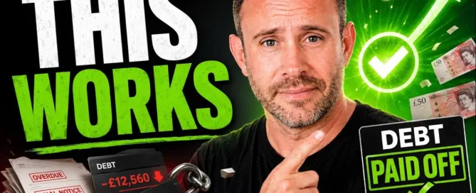 Mark Parham pointing beside bills, a green tick and the words “This works” and “Debt paid off”.