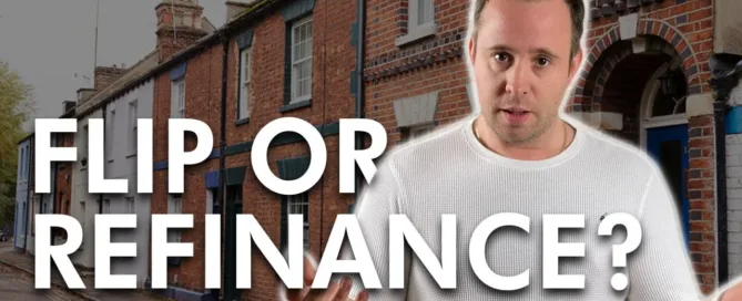 Mark Parham in front of houses beside Flip or Refinance text