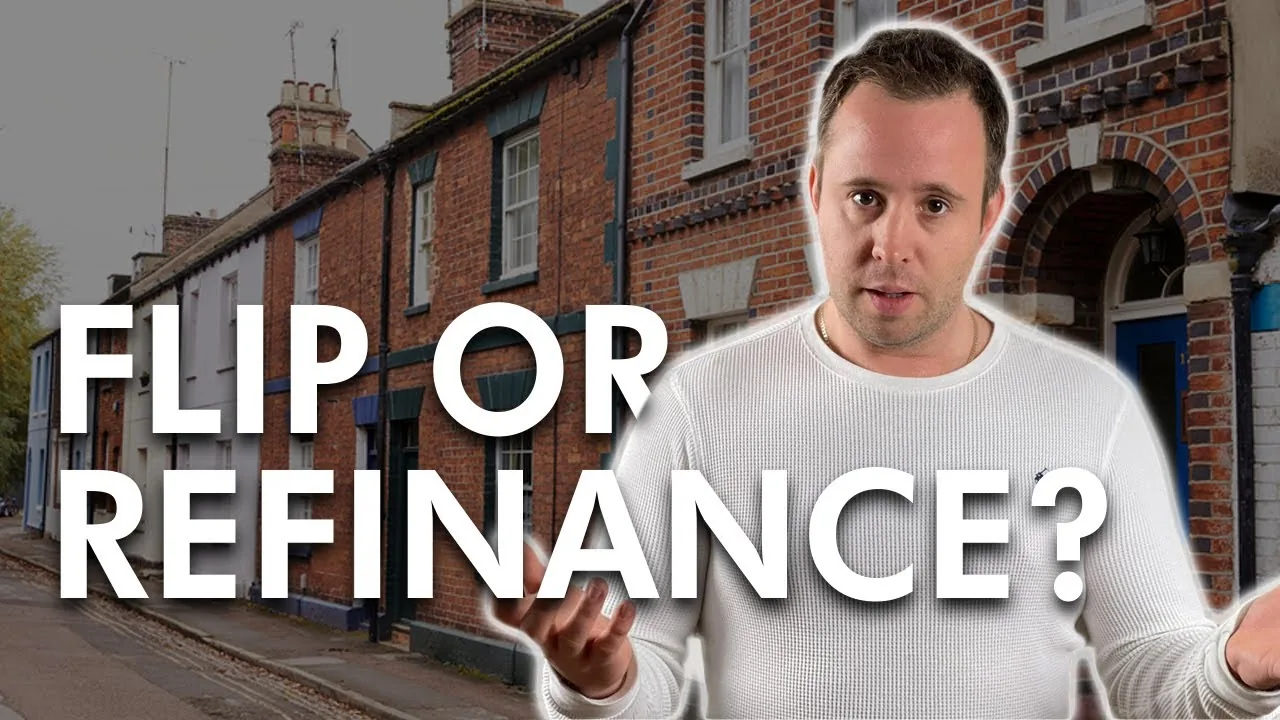 Mark Parham in front of houses beside Flip or Refinance text