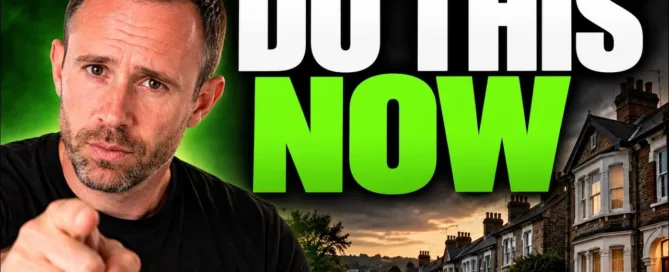 Mark Parham pointing towards the viewer beside terraced houses and the words “Do this now”.