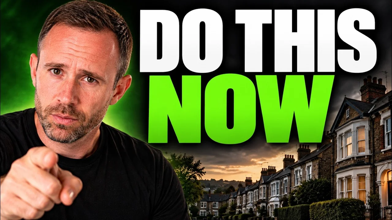 Mark Parham pointing towards the viewer beside terraced houses and the words “Do this now”.