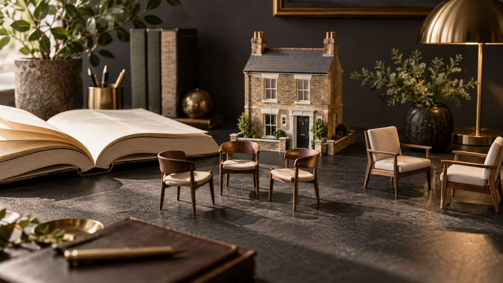 Model British homes and study materials illustrating property courses and personal mentoring
