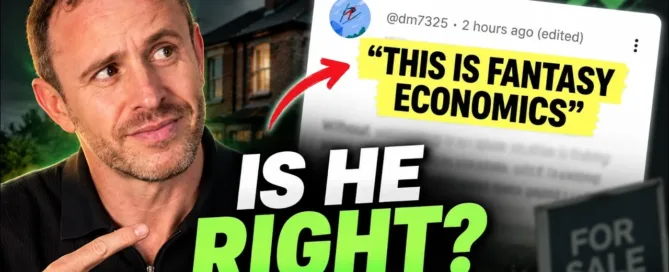 Mark Parham pointing to a comment calling property investing fantasy economics beside Is He Right text