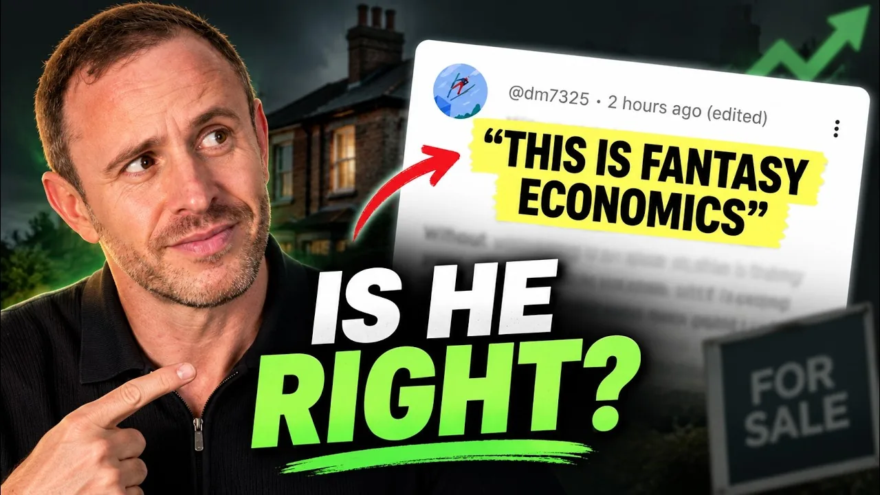 Mark Parham pointing to a comment calling property investing fantasy economics beside Is He Right text