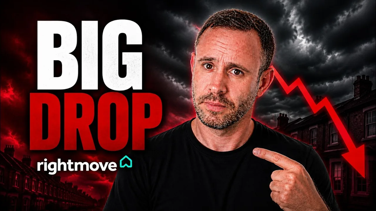 Mark Parham pointing towards a falling red graph beside the words “Big drop” and Rightmove.