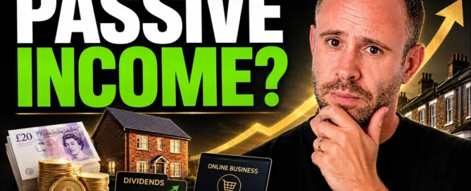 Mark Parham with his hand on his chin beside money, houses and the words “Passive income?”.