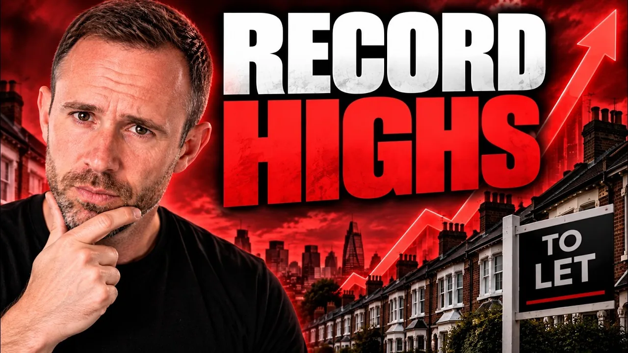 Mark Parham beside rental houses, a To Let sign and the words Record Highs