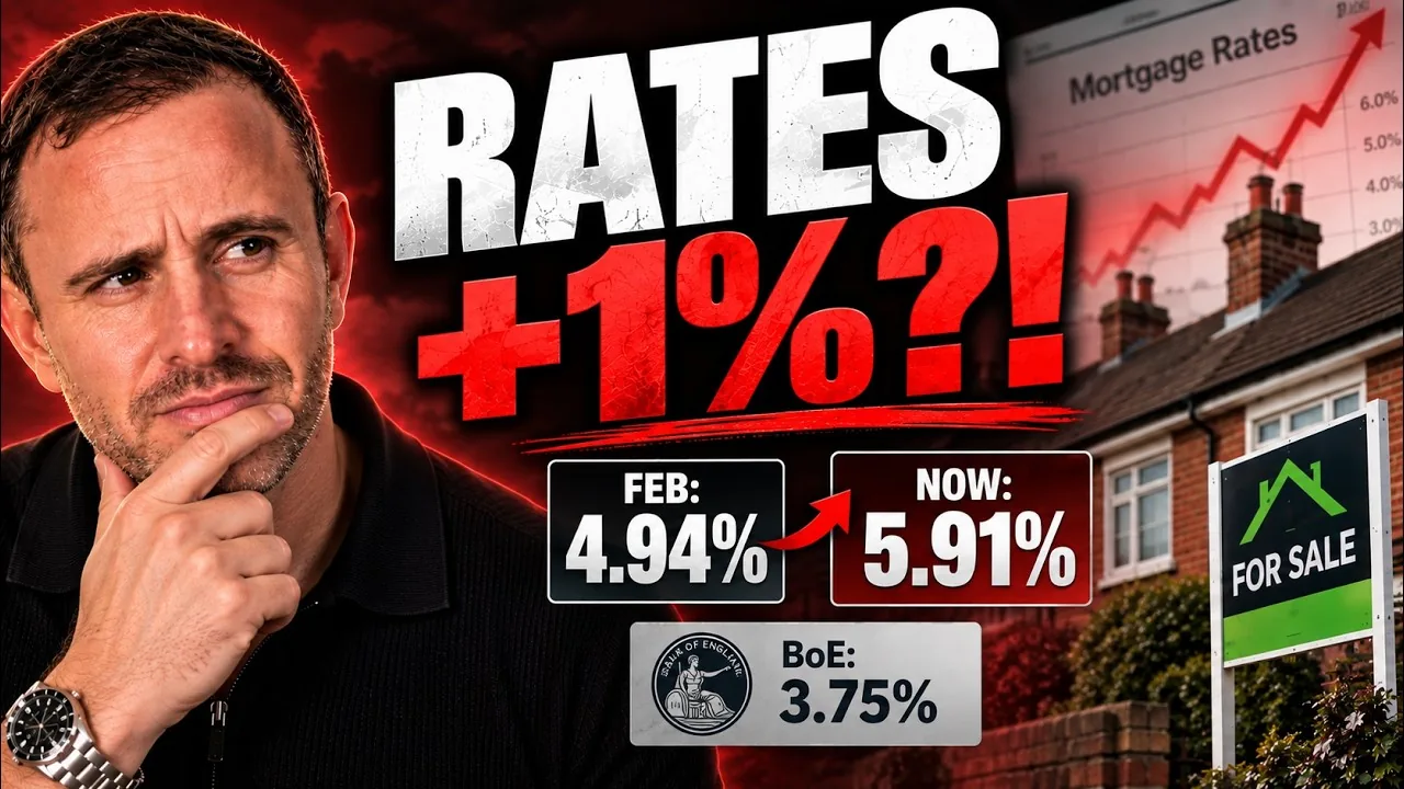 Mark Parham beside a rising mortgage-rate chart and February and September rate figures