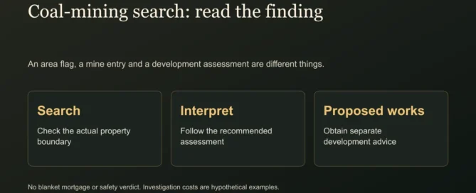 Coal-mining search: read the finding. An area flag, a mine entry and a development assessment are different things.
