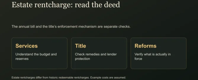 Estate rentcharge: read the deed. The annual bill and the title’s enforcement mechanism are separate checks.