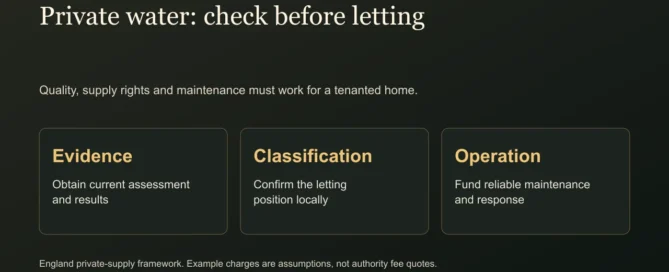 Private water: check before letting. Quality, supply rights and maintenance must work for a tenanted home.