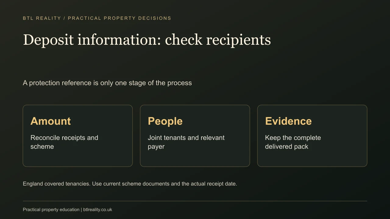 Deposit information: check recipients. A protection reference is only one stage of the process