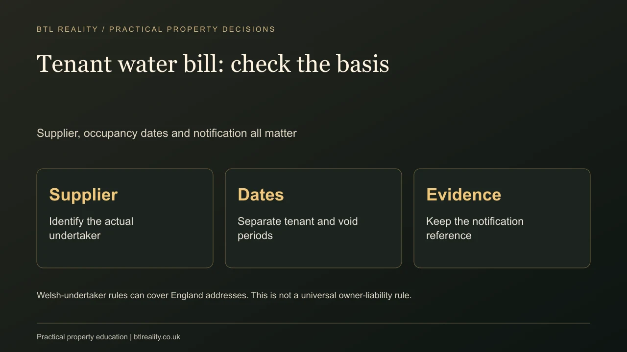 Tenant water bill: check the basis. Supplier, occupancy dates and notification all matter