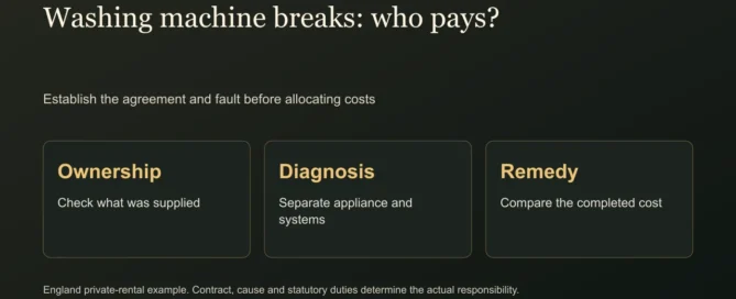 Washing machine breaks: who pays?. Establish the agreement and fault before allocating costs