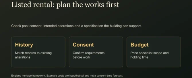 Listed rental: plan the works first. Check past consent, intended alterations and a specification the building can support.