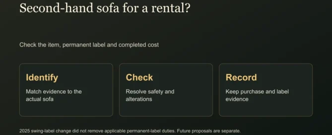 Second-hand sofa for a rental?. Check the item, permanent label and completed cost
