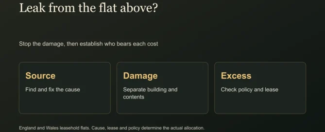 Leak from the flat above?. Stop the damage, then establish who bears each cost